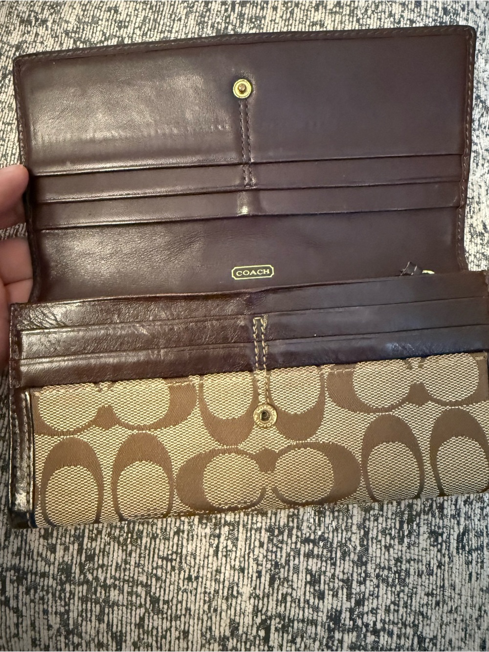 Coach Tan/Brown Signature Jacquard Bifold Wallet with Leather Band - Picture 3 of 7